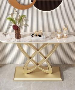Genérico Mesa Consola con Almacenamiento, Escritorio para Pasillo, Mesa Auxiliar Estrecha, Mesa Consola Moderna con Base de Metal, Mesa de vestíbulo de imitación mármol, Mesa de Pasillo Estrecha con
