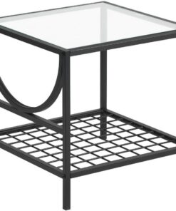 Moderna mesa de centro ovalada de cristal con patas de metal y estante de almacenamiento, elegante mesa auxiliar para sala de estar, diseño duradero y elegante
