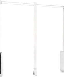 Emuca - Colgador abatible para armario Sling, ancho regulable 830-1150mm, Acero y Plástico, Plástico blanco