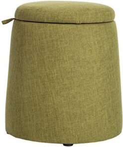 Taburete para pies Asiento de Banco de Almacenamiento otomano de Lino Redondo, Caja organizadora de Juguetes Reposapiés para Cambio de Zapatos para la Oficina en casa (Color: Beige