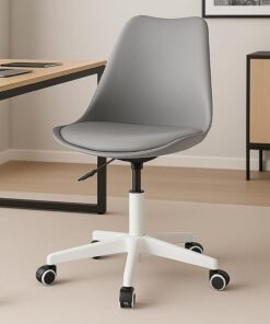 BAKAJI Silla de Oficina ergonómica de diseño Moderno con Altura Ajustable y cojín Acolchado de Alta Densidad, Asiento Giratorio con Ruedas giratorias, Ideal para casa, Estudio (Color Gris)