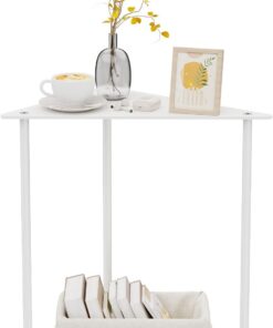 Yawinhe Mesa Auxiliar en Forma de Triángulo,1 Pack Mesita de Sofa,Blanco | Mesita de Café con Base de Metal;Mesas de Noche para Espacios Pequeños,Auxiliar Redonda para Sala de Estar Rincones