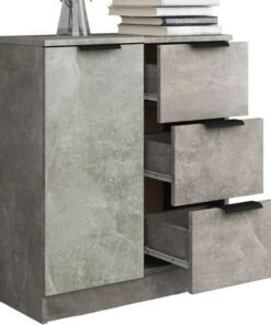 Shally Dogan Aparador de Madera Gris con 1 Puerta y 3 cajones, cajonera para Ahorrar Espacio, aparador Multiusos Ideal para recibidor, salón, baño, Oficina, Tiradores de Metal, 60 x 30 x 70 cm