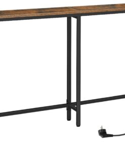 HOOBRO Mesa de Consola Estrecha con Toma de Corriente y Puerto USB, Mesa de Entrada con Estación de Carga, Mesa de Sofá, Mesa Auxiliar, para Entrada, Pasillo, Marrón Rústico y Negro EBF205CXG01