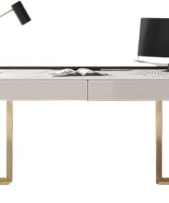 Mesa ordenador Escritorio de cuero con placa de roca, escritorio moderno de lujo for estudio, escritorio de oficina de diseño contra la pared, mesa for computadora de estudiante Escritorio gaming(120*