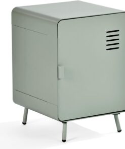 MEUBLE COSY Mesita de Noche Mesa Auxiliar con Puerta y Estante para Dormitorio Salón Oficina, Metal, Industrial, Verde Claro, 40x40x57cm
