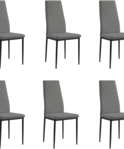 Home Detail Sierra - Juego de 6 sillas de comedor, piel sintética gris, patas negras | Para cocinas, patas de metal cromado o negro