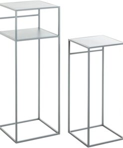 HAKU Juego de 2 mesitas auxiliares de Metal Gris, mesitas de salón pequeñas - Dimensiones: An 26/30 x Al 63/85 x Pr 26/30 cm Estilo: Moderno