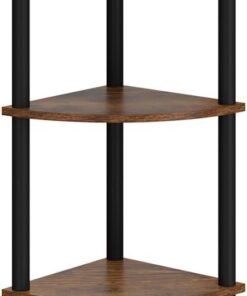 IBUYKE 5 Tier Corner Shelf Stand,Industrial Corner Display Rack,Corner Bookshelf for Living Room, Bedroom, Kitchen, Home Office, Brown WBC010H