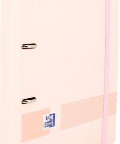Oxford Live & Go, Archivador 4 Anillas Plástico Polyfoam con Recambio y Goma. Tamaño A4+, Pizarra Extraíble, Hoja de Pegatinas, Recambio con 5 Bandas Color y Cuadrícula 5x5, Color Rosa Pastel