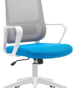 BAKAJI Silla de Escritorio ergonómica con Ruedas giratorias antiarañazos, Respaldo de Tela Transpirable y Soporte Lumbar, sillón de Estudio u Oficina, Ajuste de la Altura del Gas 98-108 cm (Azul y
