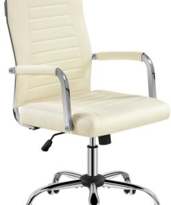 Yaheetech Silla Ergonómica Escritorio con Respaldo Alto Carga 136 kg Beige | Silla Ejecutiva Oficina Regulable en Altura e Inclinable, Piel Sintética, Asiento Giratorio, Asiento Acolchado, Hogar Oficina