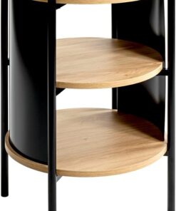 HAKU Mesa Auxiliar Roble Natural, Negro, Metal, Aglomerado - Dim.: Al 60 x Ø 44 cm, Estilo: Moderno