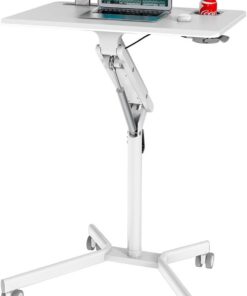 hjh OFFICE 802114 Escritorio de Pie Móvil para Ordenador Portátil VM-SU Blanco, Mesa de pie, Mesa Auxiliar, Soporte Laptop con Ruedas, Altura Regulable