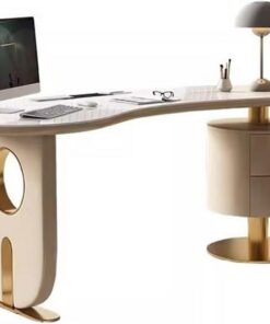 Escritorio para ordenador Escritorio de pizarra de lujo ligero, escritorio de diseño moderno de primera calidad for sala de estar, oficina en casa, mesa de estudio, escritorio curvo Escritorio gaming(