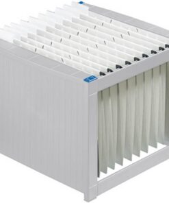 helit H6110084 - Archivador colgante, extra resistente, apilable, gris claro / azul | Para aprox. 40 carpetas colgantes, sistema de archivo apilable, 38 x 36 x 27,2 cm