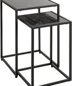 HAKU Juego de 2 mesas auxiliares Furniture, Color Negro, mármol Artificial, Metal, Dimensiones: 28/33 cm de Ancho x 43/50 cm de Alto x 28/33 cm de Profundidad, Estilo: Art déco
