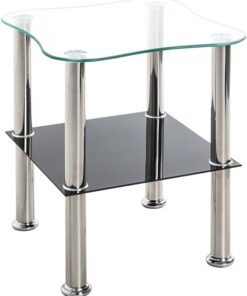 HAKU Mesa de Centro Acero Inoxidable Tablero de Cristal Negro mesita Auxiliar Color Plateado Vidrio de Seguridad Mesa de sofá Moderna Dim.: An 40 x Al 47 x P 40 cm; Estilo: Moderno