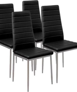 BAKAJI Juego de 4 sillas de Comedor, salón, Cocina, diseño Moderno, Estructura de Metal y Asiento Acolchado de Piel sintética, Medidas 98 x 41 x 45 cm (Negro)