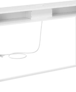VASAGLE Mesa de Consola Delgada con Multienchufe, Mesa de sofá con 2 Compartimentos, Carga Oculta, Ahorro de Espacio, 25 x 120 x 81 cm, Entrada, Salón, Blanco Nube LNT111W01