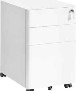 SONGMICS Cassettiera da Ufficio, Mobile con Ruote e 3 Cassetti, Chiusura a Chiave, Premontato, Mobiletto in Metallo, Supporto per Stampante, Studio, 50 x 39 x 59 cm, Bianco Opaco OFC032WG01