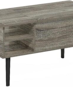 Furinno Jensen Mesa de Centro Elevable con Patas de Madera, Compartimento Oculto y Estante Lateral Abierto para Salones, Roble Francés Gris
