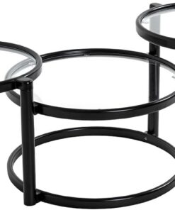 HAKU Mesa de café negro, Metal, Vidrio de seguridad de 5 mm - Dim.: AN 58-140 x AL 43 x P 50 cm, Estilo: Moderno