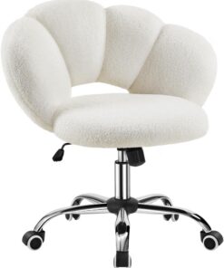 Yaheetech Silla de Escritorio Oficina Giratoria Respaldo Diseño Nube Blanca | Silla de Oficina Ergonómica sin Brazos, Silla Altura Ajustable, Silla Tejido de Bouclé, Ruedas Giratoria, Estilo Distintivo