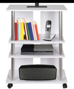 BAKAJI Mueble de TV de Madera MDF con 3 estantes para Videojuegos de DVD y 4 Ruedas, Mueble para televisión, diseño Moderno, tamaño 60 x 45 x 80,5 cm, Brazo Soporte Brazo (Blanco)