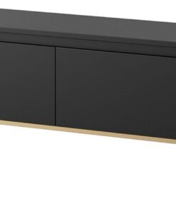 Selsey Mueble De TV Mesa De TV 2 Puertas 150 cm con Patas Doradas para Salón Dormitorio Negro Bemmi