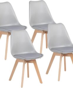 WeHome – Juego de 4 sillas Candice, sillas de comedor u oficina, silla ergonómica, asiento acolchado con cojín de piel sintética, sillas dormitorio, patas de madera de haya, decoración del hogar