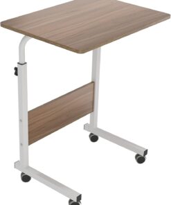 SogesPower Mesa Auxiliar, Mesa Auxiliar Pequeña, con 4 Ruedas giratorias, Altura Ajustable, Escritorio de Ordenador en Forma de C, Tamaño: 60*40*(71-90) CM
