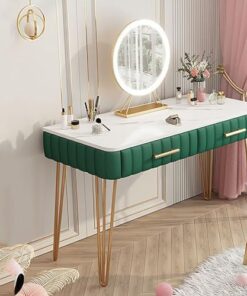 Genérico Tocador con Espejo abatible y Taburete con Ruedas, Luces LED integradas, tocador con cajones y Espejo, Juego de Mesa de Maquillaje para Dormitorio con pequeño Armario de Almacenamiento, eleg