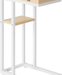 HOOBRO Mesa Auxiliar de Sofá en Forma de C Plegable, Mesa Pequeña de Centro de Estilo Industrial, Mesa de Café con Estante de Almacenamiento, Blanco y Natural EWN29SF01