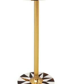 Kare Design Mesa Auxiliar Domero Star, Blanco y Marrón, Acero, Madera, Redonda Diametro 25cm, Moderno, Elegante, Mesa de Centro, Mesita de Noche, Decorativa, Decoración para Salón