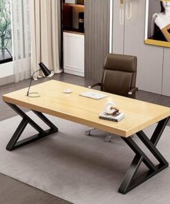 Genérico Escritorio para Juegos de Madera Maciza Natural, estación de Trabajo ejecutiva Moderna con Estructura de Metal, Mesa de computadora compacta para Oficina en casa y Estudio, diseño Sencillo (
