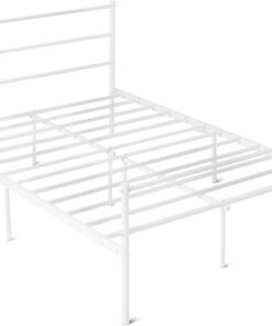 Amazon Basics Estructura de Cama con Cabecero, Antideslizante con Listones de Acero, Metal no Plegable, 140 x 200cm, Doble, Blanco