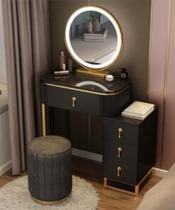 Genérico Tocador con Espejo abatible y Taburete con Ruedas, Luces LED integradas, Moderno tocador con Espejo y Luces, Juego de 4 cajones para Mujeres y niñas.