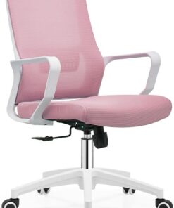 Shally Dogan Silla de Oficina ergonómica giratoria con Soporte Lumbar, sillón de Escritorio, Estudio, Dormitorio, reclinable con Altura Ajustable, Base Blanca Robusta, Respaldo antisudor (Rosa)
