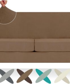 Fundas para sofá biplaza XL a rayas 2025 de 3 piezas, fundas de sofá para 2 cojines extragrandes, fundas antideslizantes de gran tamaño con lazos inferiores, gruesas, duraderas, lavables, protector
