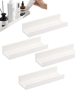 Estanteria Pared Blancos, Pack de 2 Estantes Adhesivos de Pared, Estantes de Almacenamiento Sin Taladro,Baldas Pared para Baño, Cocina, Salón, Dormitorio y Oficina