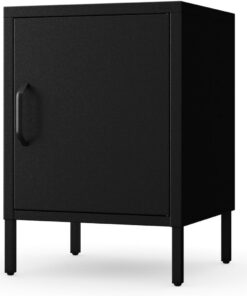 Jan Nowak Mesita de Noche Metal - MIA | 42,4 x 59,5 x 40 cm | Estante de Altura Regulable, Mesa de Noche de 1 Puerta Dormitorio Pequeño, Superficie Brillante Negro
