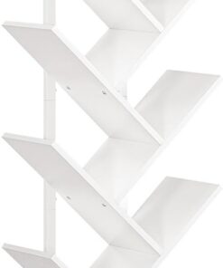 HOOBRO Librería en Forma de Árbol, Libería de Pie con 9 Niveles, Organizador de Libros, Estantería para CD/DVD/Libros, Estilo Vintage, para Salón, Dormitorio, Estudio, Blanco EWW18SJ01G1