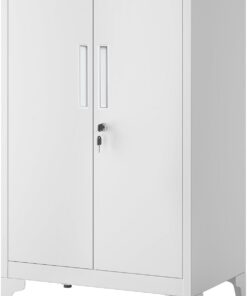 SONGMICS Archivador de Oficina, Armario Multifuncional, 2 Puertas, con Cerradura, Almacenamiento de Acero, para Sala de Estar, Gris Mate OMC012G01
