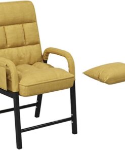 Silla perezosa de tela moderna con cojín de cintura, marco de acero, sillón reclinable cómodo para sala de estar, dormitorio, oficina (amarillo)