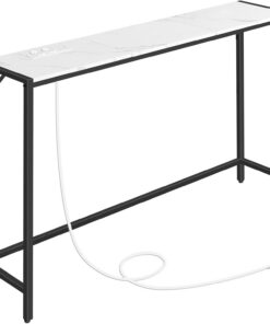 MAHANCRIS Mesa de Entrada y Sofá Estrecha, Consola con Estructura Metálica, Estilo Minimalista para Salón, Pasillo, Entrada, Vestíbulo, Blanco y Negro ACTHM112UE01