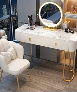 Genérico Tocador con Espejo abatible y Taburete con Ruedas, Luces LED integradas, tocador Iluminado con Taburete Acolchado, tocador Moderno para Dormitorio y Maquillaje