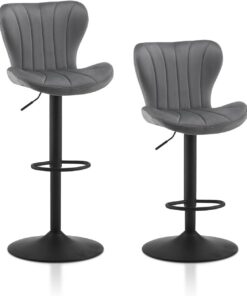 TUKAILAI Juego de 2 taburetes de Bar de Terciopelo, Altura Regulable, Giratorio 360°, Taburete con Respaldo, reposapiés, Marco de Metal, Moderno, Forma de Cuenco, Taburete de Cocina
