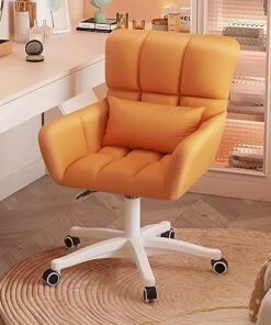 Silla de escritorio giratoria de terciopelo rosa con ruedas, bonito sillón decorativo para niñas y mujeres, silla de tocador tapizada con almohada para decoración del hogar, oficina y dormitorio