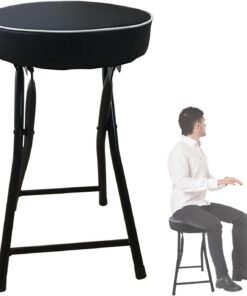 Taburete de bar, diseño plegable sin respaldo con cojín acolchado, silla de altura de mostrador para adultos, soporta hasta 265 libras, ideal para uso en la cocina